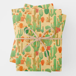 Feuille De Papier Cadeau Western Desert Cactus Floral Bloom Motif