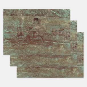 Feuille De Papier Cadeau Western Vintage Texture Rodéo Pays Équitation