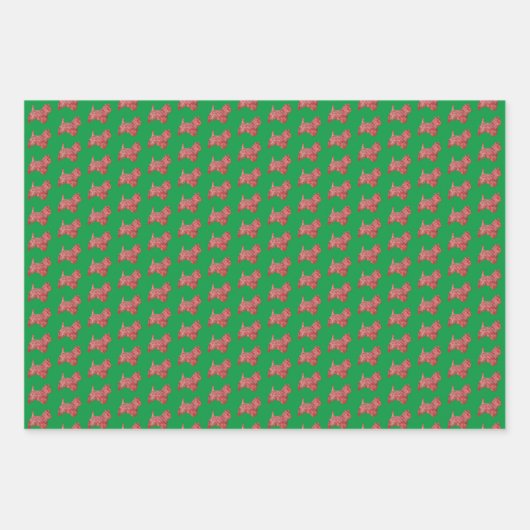 Feuille De Papier Cadeau Westie Terrier Chien Silhouette Green Merry Woofma (Devant 3)