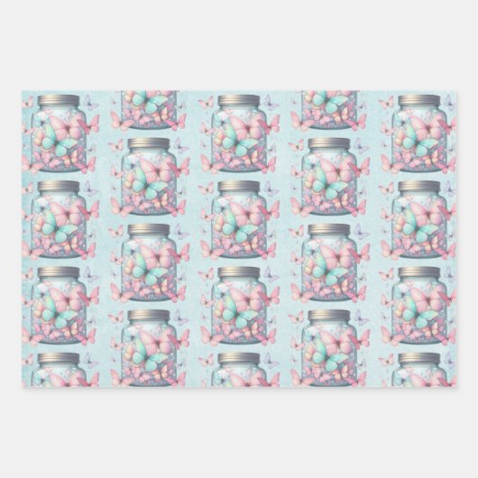 Feuille De Papier Cadeau  Whimsical Butterflies in a Jar Pattern (Devant)