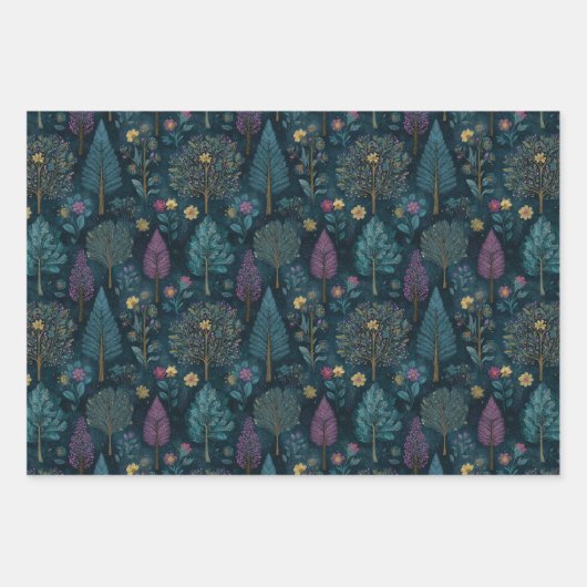 Feuille De Papier Cadeau Whimsical Christmas Tree Purple and Teal Pattern  (Devant 2)