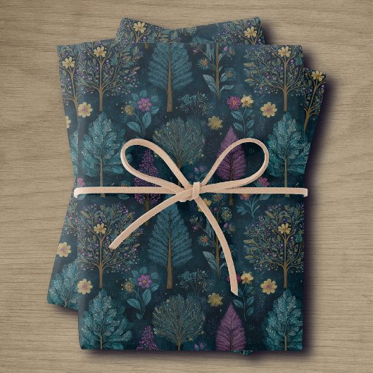 Feuille De Papier Cadeau Whimsical Christmas Tree Purple and Teal Pattern 
