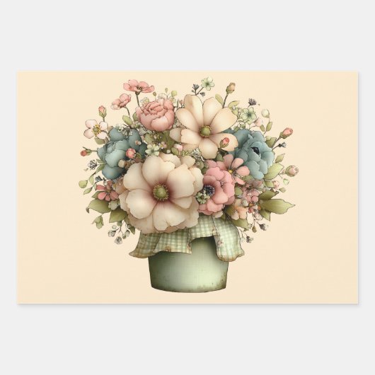 Feuille De Papier Cadeau Whimsical Flowers in a Planter Pot Cute (Devant)