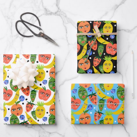 Feuille De Papier Cadeau Whimsical Funny Fruit Salade Motif Variété Pack (Recto)