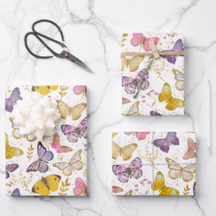 Feuille De Papier Cadeau Whimsical Girl Faux Parties scintillant Papillons 