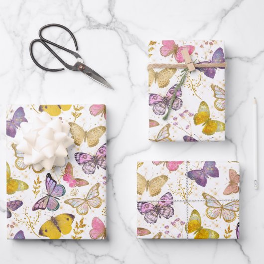 Feuille De Papier Cadeau Whimsical Girl Faux Parties scintillant Papillons (Recto)