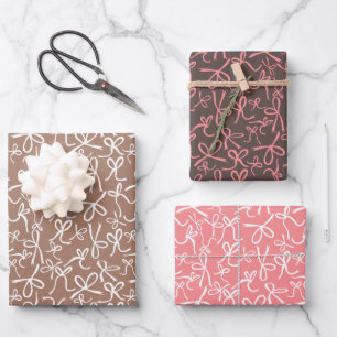Feuille De Papier Cadeau Whimsical mignon rose Mocha Bows Motif Girly Cadea