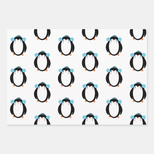 Feuille De Papier Cadeau Whimsical Penguin Snowflakes Noël (Devant 2)