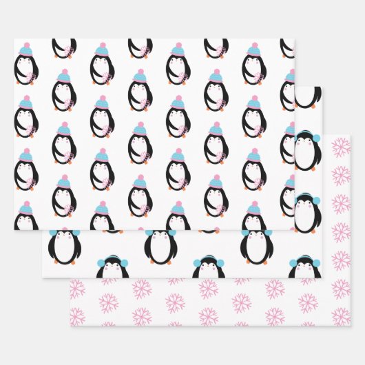 Feuille De Papier Cadeau Whimsical Penguin Snowflakes Noël (Lot)