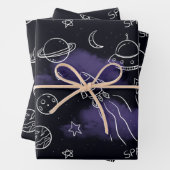 Feuille De Papier Cadeau Whimsical Purple Outer Space Seamless Pattern (En situation)