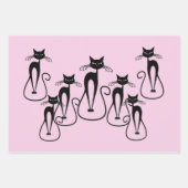 Feuille De Papier Cadeau Whimsical Skinny Chat noir rose (Devant 2)