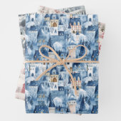 Feuille De Papier Cadeau Whimsical Snowy Winter Village Holiday Pattern  (En situation)