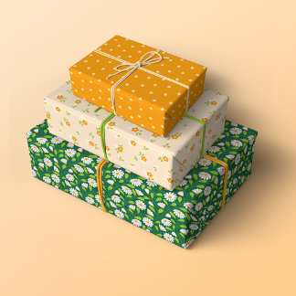 Feuille De Papier Cadeau Whimsical Spring Daisies, Vines and Dots Patterns