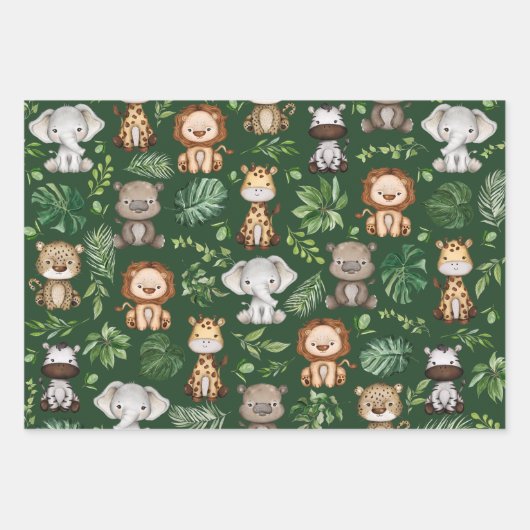 Feuille De Papier Cadeau Whimsical Tropical Jungle Safari Animaux sauvages (Devant 2)
