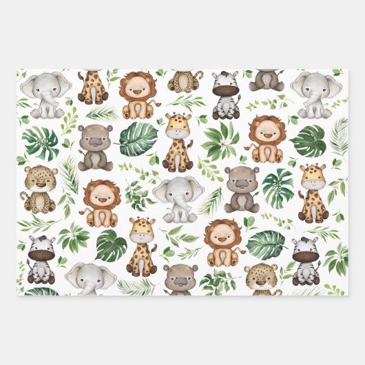 Feuille De Papier Cadeau Whimsical Tropical Jungle Safari Animaux sauvages (Devant)