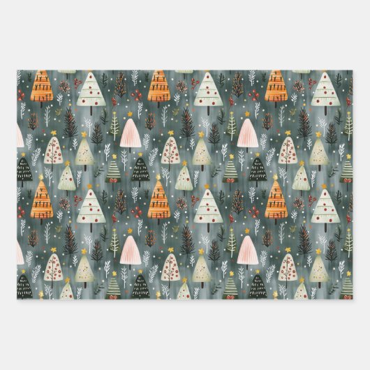 Feuille De Papier Cadeau Whimsical Woodland Christmas Tree Forest (Devant)