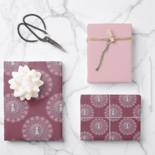 Feuille De Papier Cadeau Whimsman rose Snowman Classic Polka Dot Mandala