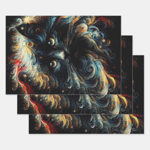 Feuille De Papier Cadeau Whimssical Black Cat Père Noël Christmas Casquette