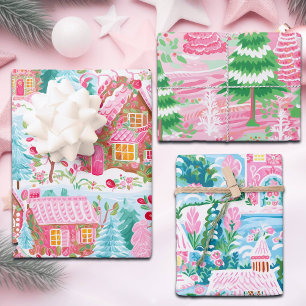 Feuille De Papier Cadeau Whimsstel Pastel Pink Gingerbread Village,