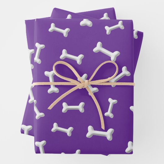 Feuille De Papier Cadeau White Bones On Purple Background Custom (En situation)