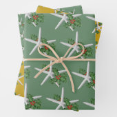 Feuille De Papier Cadeau White Starfish Holly Motif Noël (En situation)