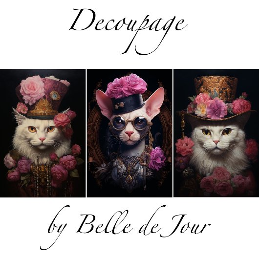 Feuille De Papier Cadeau White Steampunk Cats, Roses, Decoupage