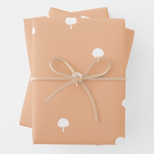 Feuille De Papier Cadeau White Trees on Light Brown Background (En situation)