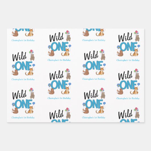 Feuille De Papier Cadeau Wild One Boys premier anniversaire Safari Jungle A (Devant 3)