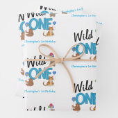 Feuille De Papier Cadeau Wild One Boys premier anniversaire Safari Jungle A (En situation)