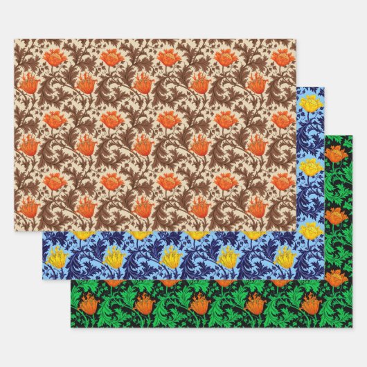 Feuille De Papier Cadeau William Morris Anemone, Rouille, Or, Noir (Lot)