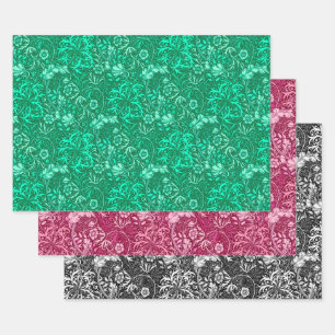 Feuille De Papier Cadeau William Morris Floral d'algues, Aqua Rose et Noir