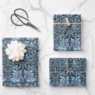 Feuille De Papier Cadeau William Morris Frère Lapin Bleu Clair Noir