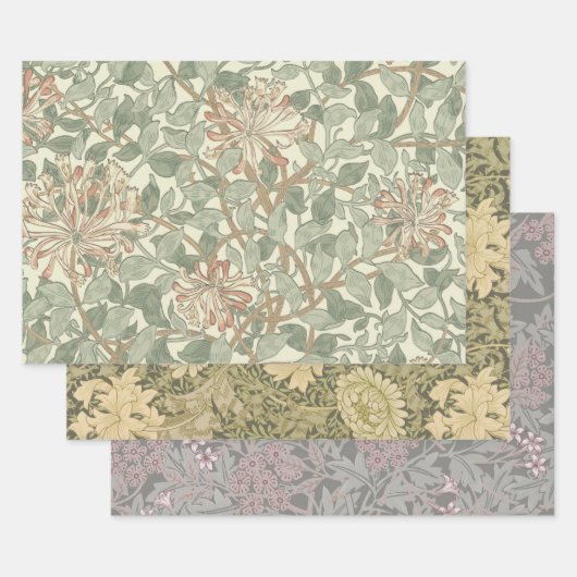 Feuille De Papier Cadeau William Morris Honeysuckle Vert Floral (Lot)