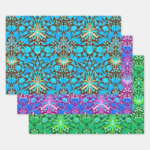 Feuille De Papier Cadeau William Morris Hyacinths, Turquoise, Plum, Vert 