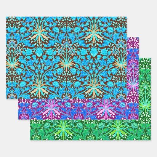 Feuille De Papier Cadeau William Morris Hyacinths, Turquoise, Plum, Vert  (Lot)