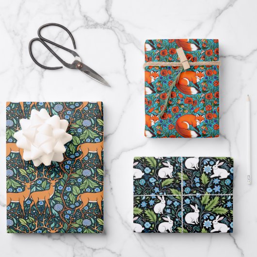 Feuille De Papier Cadeau William Morris Inspiré Cerf, Fox & Rabbit (Recto)