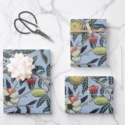 Feuille De Papier Cadeau William Morris Motif Fruit Rouge Grenade Vintage (Recto)