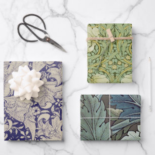 Feuille De Papier Cadeau William Morris Motif Giroflée Bleu Antique