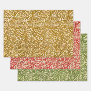 Feuille De Papier Cadeau William Morris Rose & Chardon Floral Doré Rouge