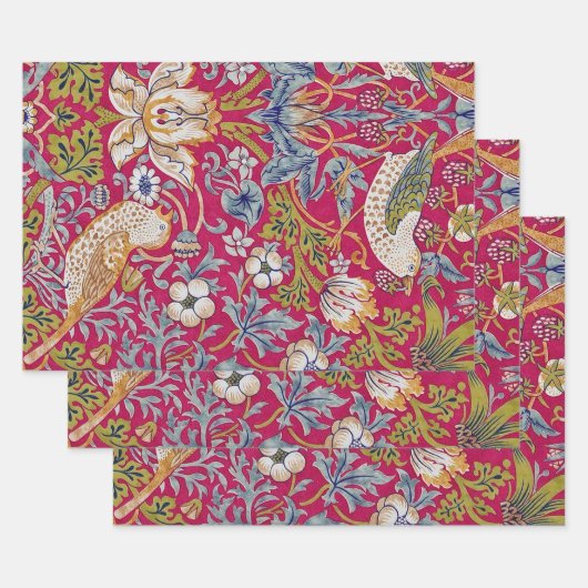 Feuille De Papier Cadeau William Morris, Strawberry Thief (Lot)