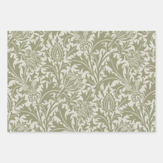 Feuille De Papier Cadeau William Morris Thistle Sage Green Motif (Devant)