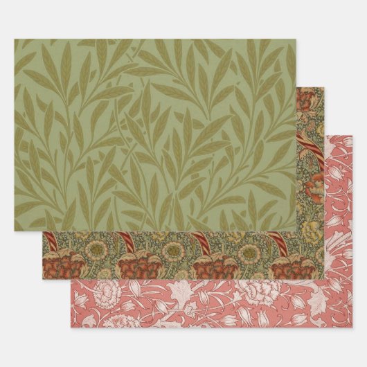 Feuille De Papier Cadeau William Morris Willow Antique Green Leaf Vine Art (Lot)