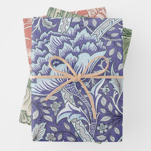 Feuille De Papier Cadeau William Morris Windrush fleurs bleues (En situation)