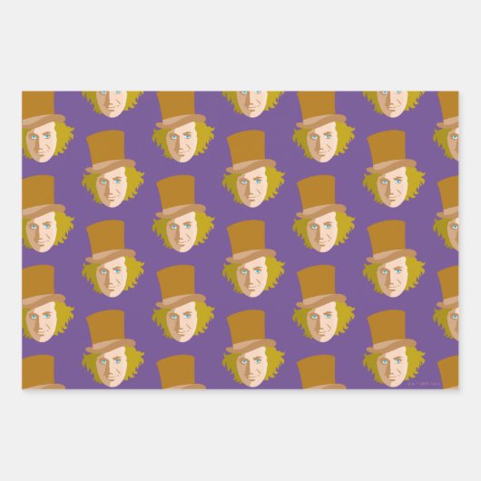 Feuille De Papier Cadeau Willy Wonka Stenciled Face Graphic (Devant)