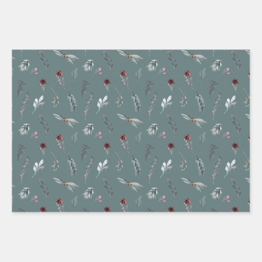 Feuille De Papier Cadeau Winter Blue Spruce & Mulled Berries Slate Green (Devant 3)