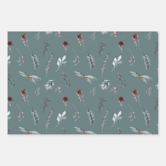 Feuille De Papier Cadeau Winter Blue Spruce & Mulled Berries Slate Green (Devant 2)