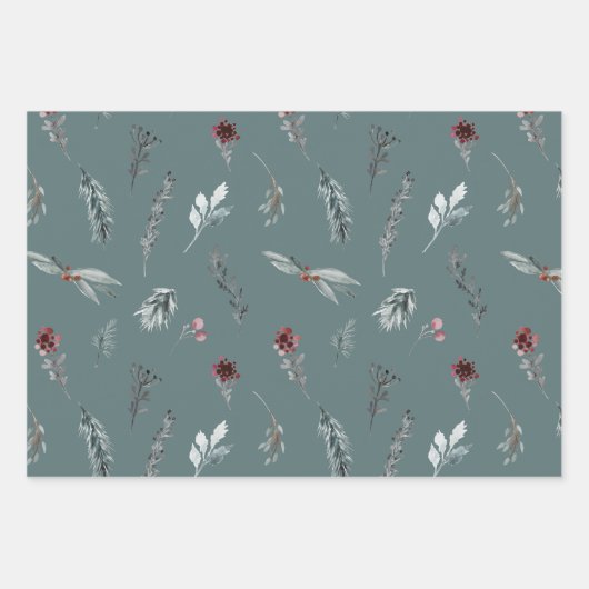 Feuille De Papier Cadeau Winter Blue Spruce & Mulled Berries Slate Green (Devant)