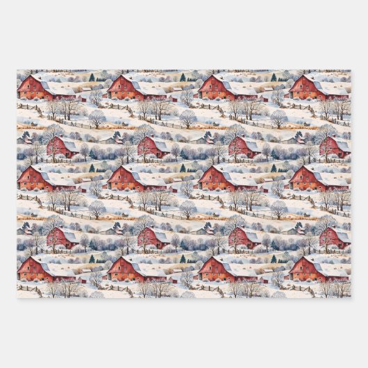 Feuille De Papier Cadeau Winter Country Farm & Red Barnes (Devant 2)