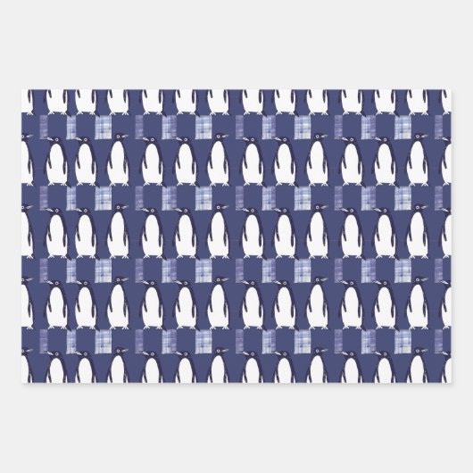 Feuille De Papier Cadeau Winter Penguin Pattern Blue Wrapping Paper  (Devant)