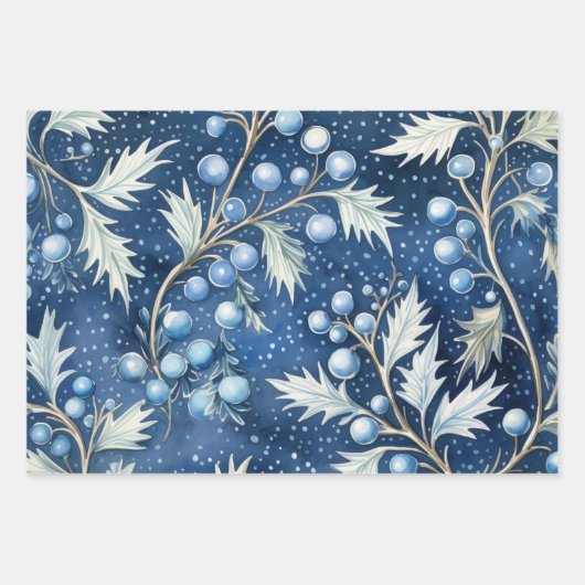 Feuille De Papier Cadeau Winter Wonderland : Arbre de Noël bleu et blanc (Devant 3)